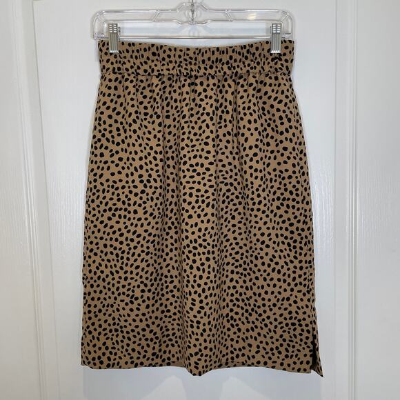 J. Crew Factory Dotty Print Skirt Leopard? Pull-On Tan Black Knee Length XS - Picture 1 of 6